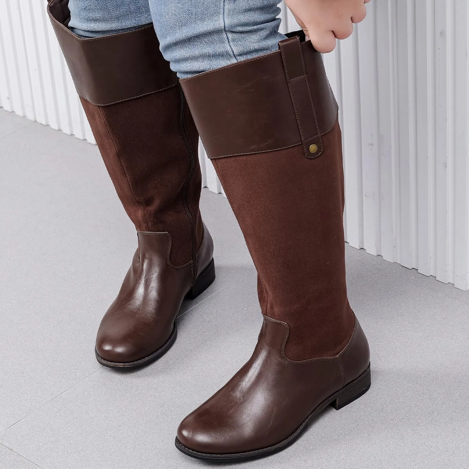 Luoika Women's Extra Wide Calf Knee High Boots, Plus Size Wide Width Knee-High Boots Winter Fall Low Heel Ridding Boots.