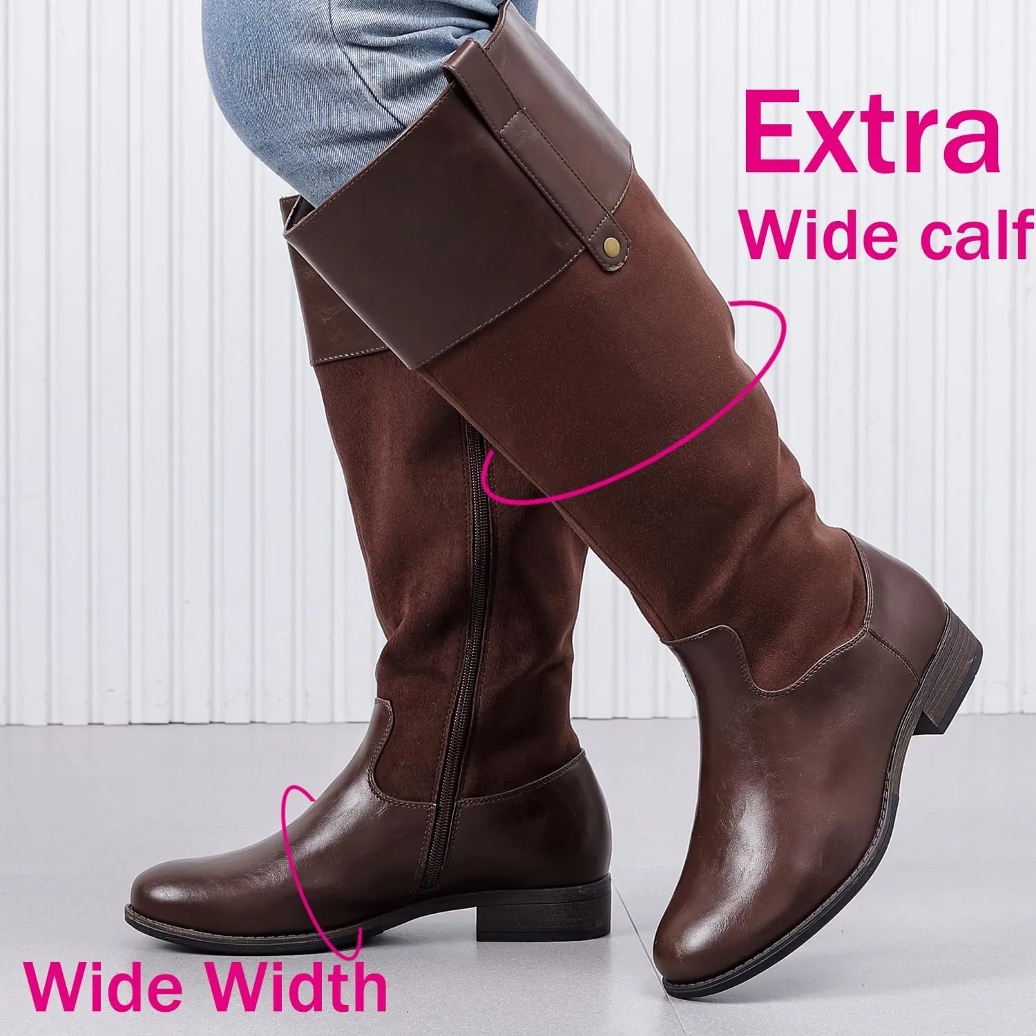 Luoika Women's Extra Wide Calf Knee High Boots, Plus Size Wide Width Knee-High Boots Winter Fall Low Heel Ridding Boots.
