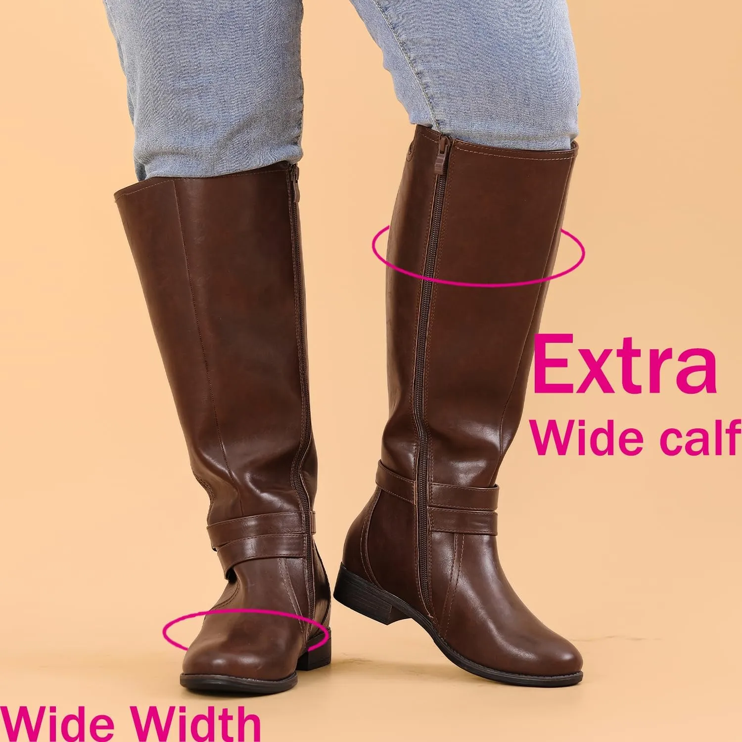 Luoika Women's Extra Wide Calf Knee High Boots, Wide Width Plus Size Knee-High Boots Low Heel Fashion Winter Boots.