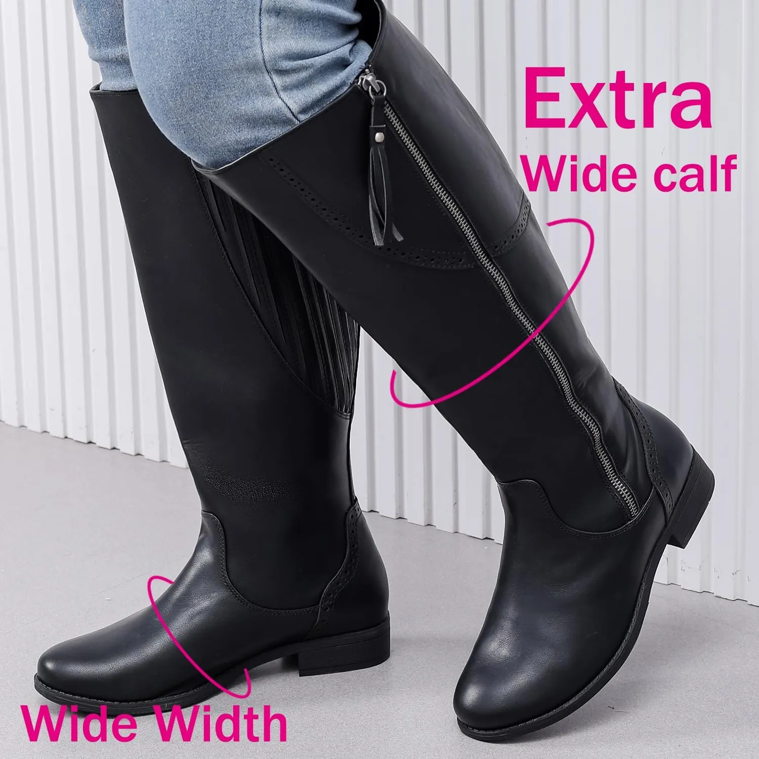 Luoika Women's Extra Wide Calf Knee High Boots, Wide Width Plus Size Knee-High Boots Low Heel Fashion Winter Boots.