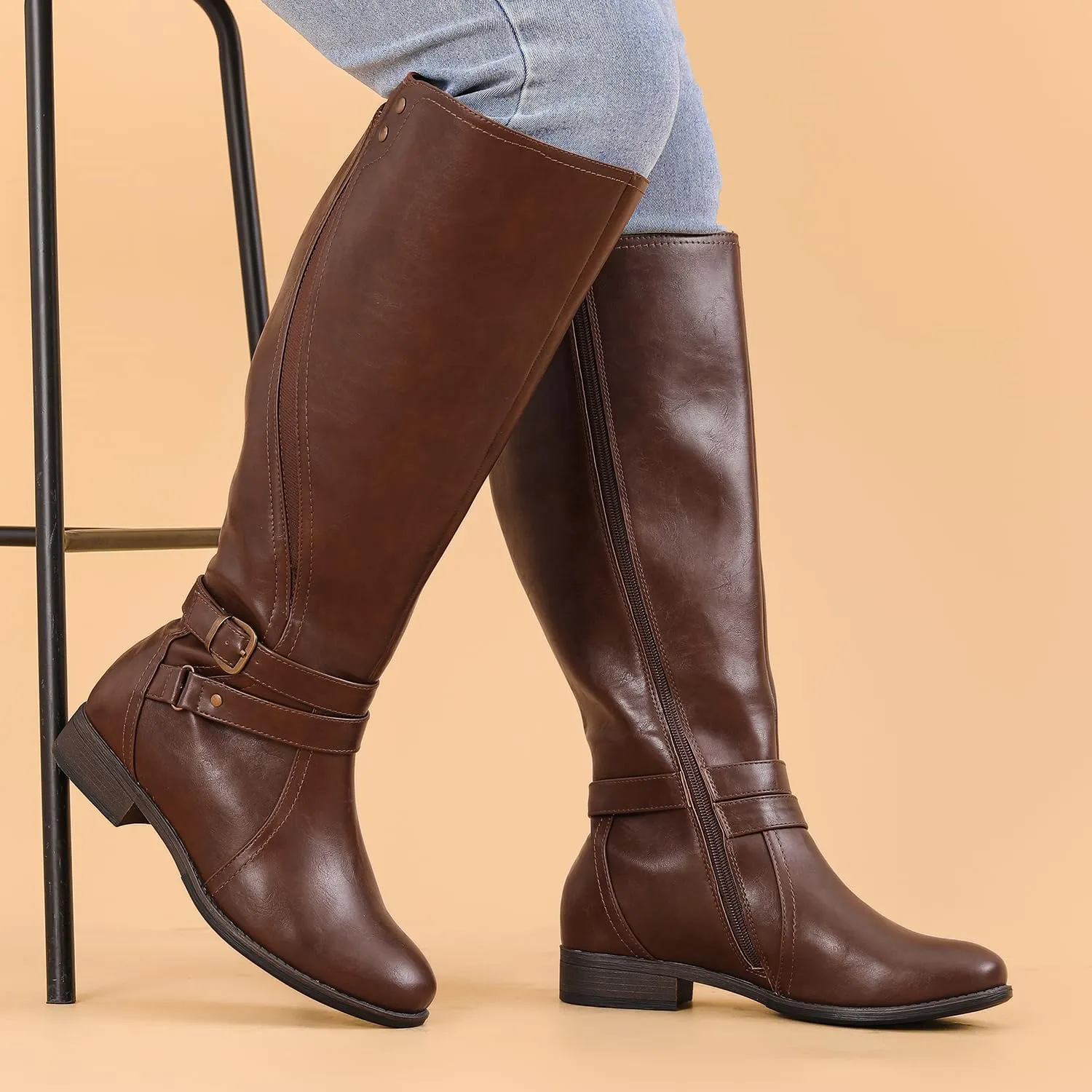 Luoika Women's Extra Wide Calf Knee High Boots, Wide Width Plus Size Knee-High Boots Low Heel Fashion Winter Boots.