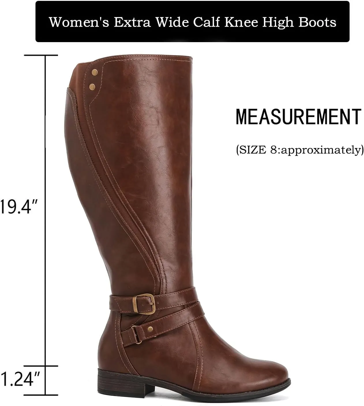 Luoika Women's Extra Wide Calf Knee High Boots, Wide Width Plus Size Knee-High Boots Low Heel Fashion Winter Boots.