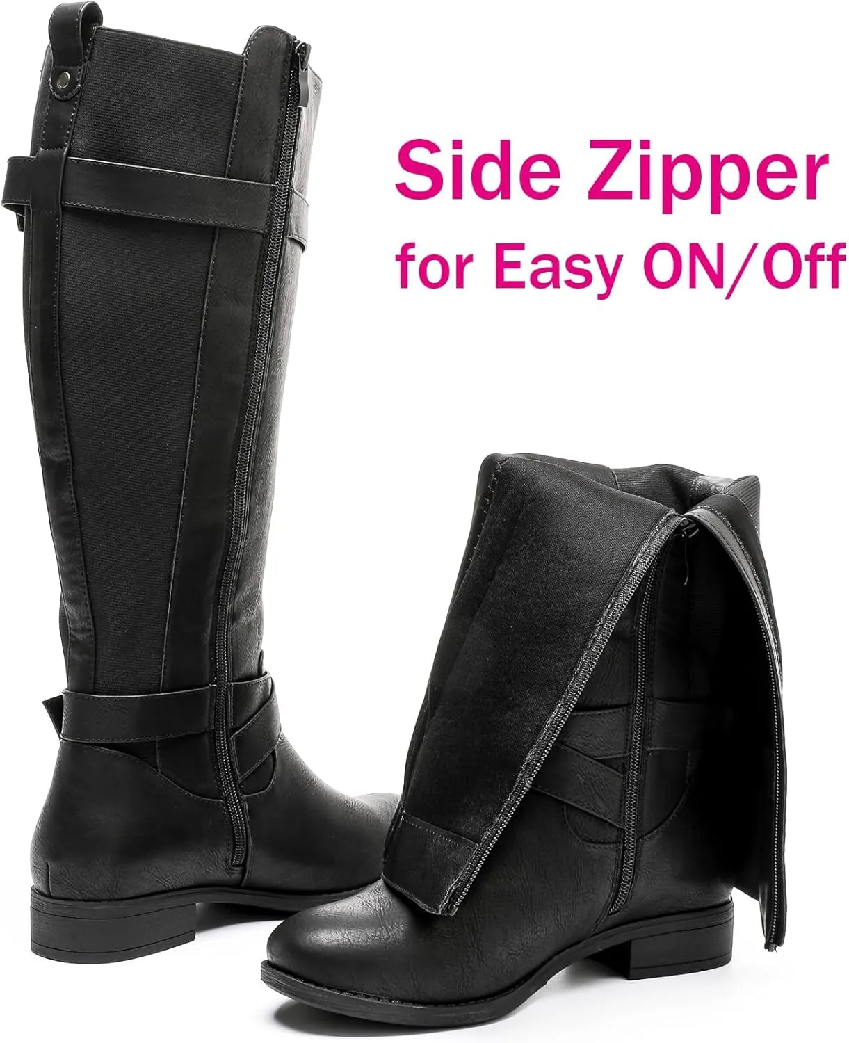 Luoika Women's Extra Wide Calf Knee High Boots, Wide Width Round-Toe Blocked Heel Winter Tall Boots.