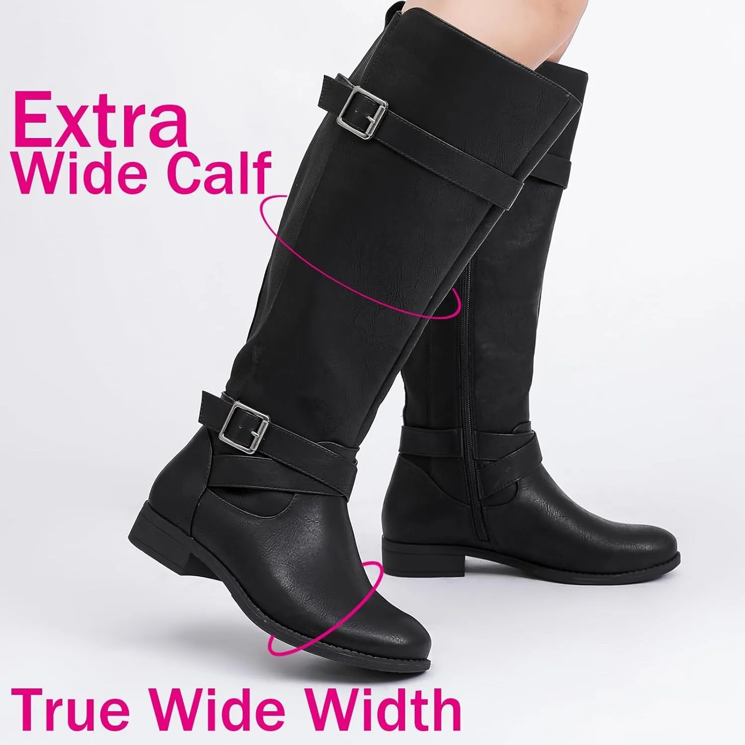 Luoika Women's Extra Wide Calf Knee High Boots, Wide Width Round-Toe Blocked Heel Winter Tall Boots.