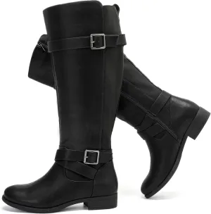 Luoika Women's Extra Wide Calf Knee High Boots, Wide Width Round-Toe Blocked Heel Winter Tall Boots.