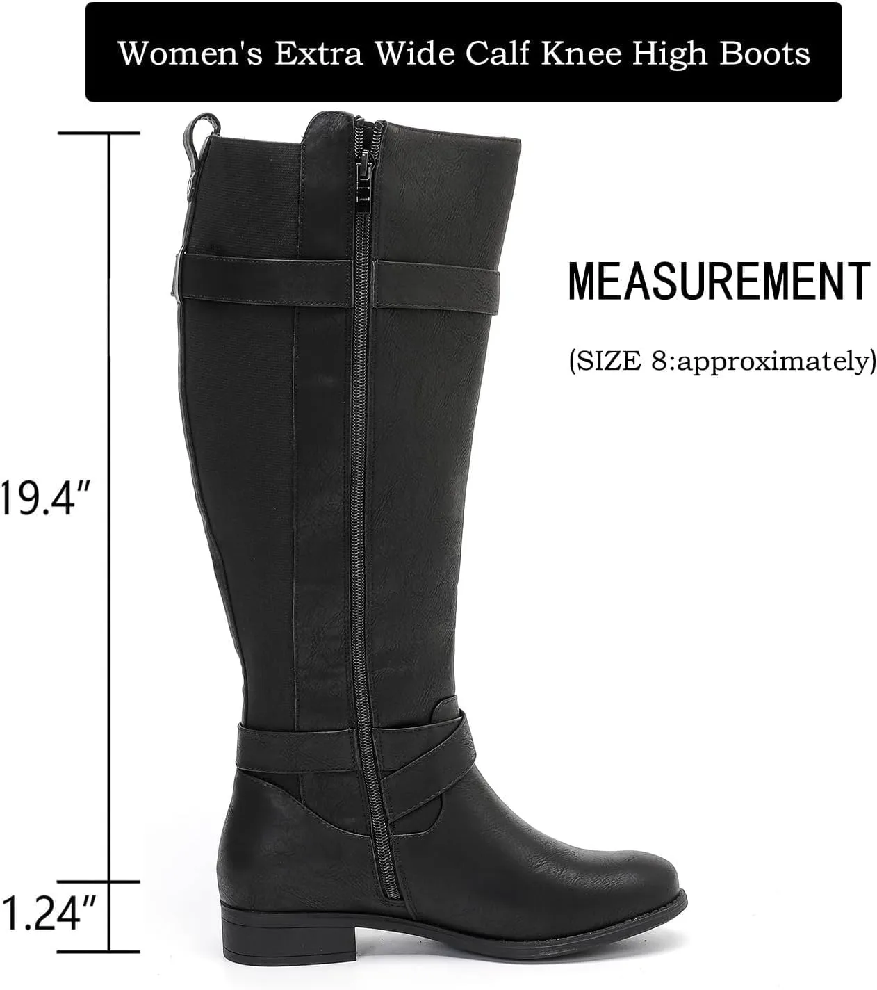 Luoika Women's Extra Wide Calf Knee High Boots, Wide Width Round-Toe Blocked Heel Winter Tall Boots.