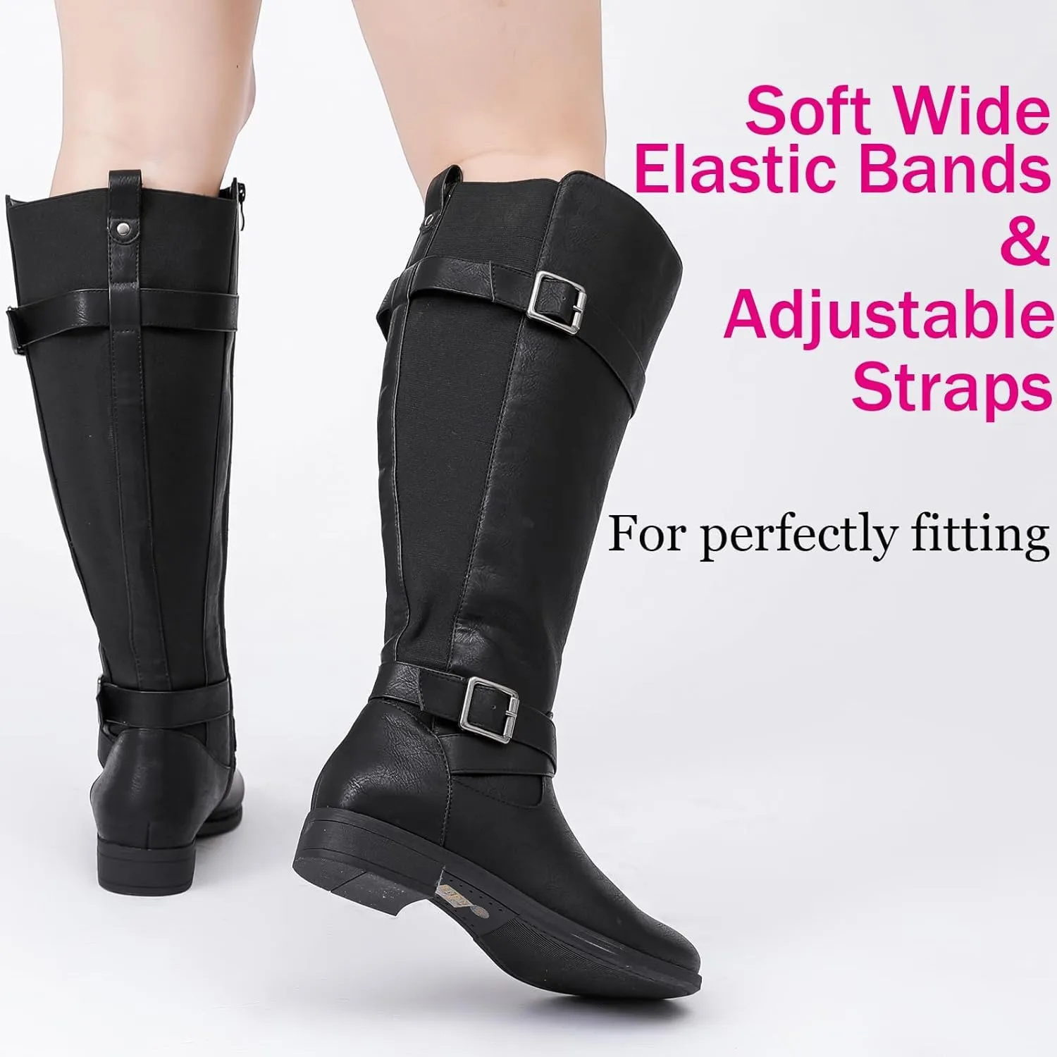 Luoika Women's Extra Wide Calf Knee High Boots, Wide Width Round-Toe Blocked Heel Winter Tall Boots.