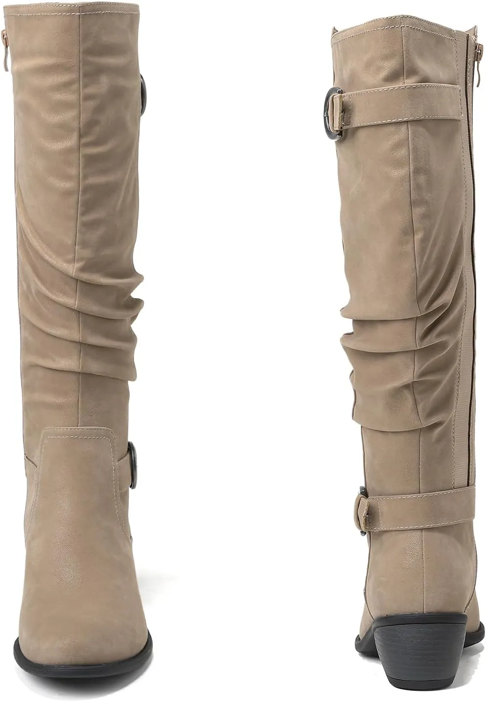 Luoika Women's Extra Wide Calf Knee High Boots, Wide Width Slouchy Knee-High Boots Low Stacked Heel Winter Fall Plus Size Boots.