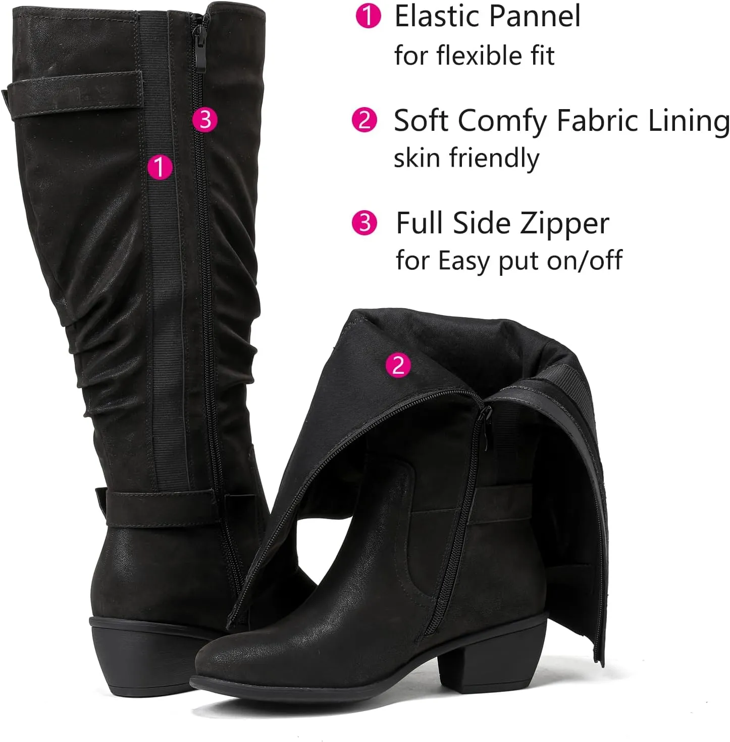 Luoika Women's Extra Wide Calf Knee High Boots, Wide Width Slouchy Knee-High Boots Low Stacked Heel Winter Fall Plus Size Boots.