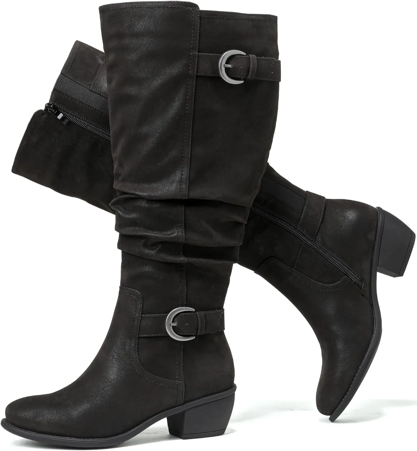 Luoika Women's Extra Wide Calf Knee High Boots, Wide Width Slouchy Knee-High Boots Low Stacked Heel Winter Fall Plus Size Boots.