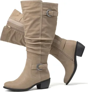 Luoika Women's Extra Wide Calf Knee High Boots, Wide Width Slouchy Knee-High Boots Low Stacked Heel Winter Fall Plus Size Boots.