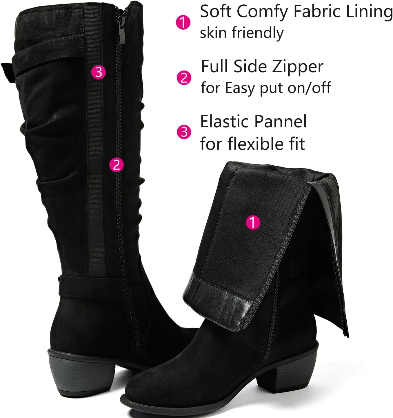 Luoika Women's Extra Wide Calf Knee High Boots, Wide Width Slouchy Knee-High Boots Low Stacked Heel Winter Fall Plus Size Boots.
