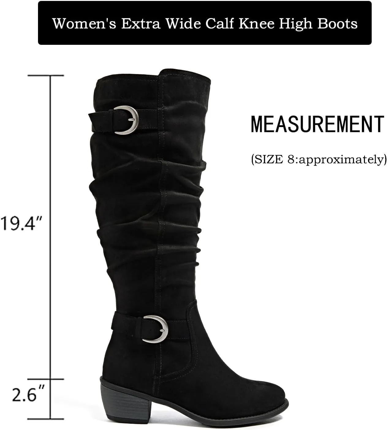 Luoika Women's Extra Wide Calf Knee High Boots, Wide Width Slouchy Knee-High Boots Low Stacked Heel Winter Fall Plus Size Boots.