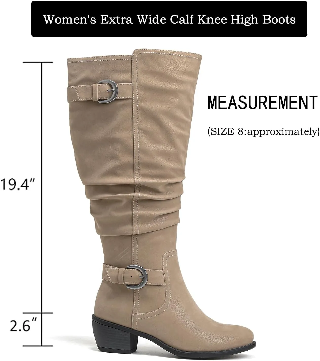 Luoika Women's Extra Wide Calf Knee High Boots, Wide Width Slouchy Knee-High Boots Low Stacked Heel Winter Fall Plus Size Boots.