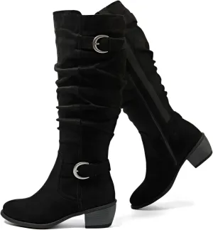 Luoika Women's Extra Wide Calf Knee High Boots, Wide Width Slouchy Knee-High Boots Low Stacked Heel Winter Fall Plus Size Boots.