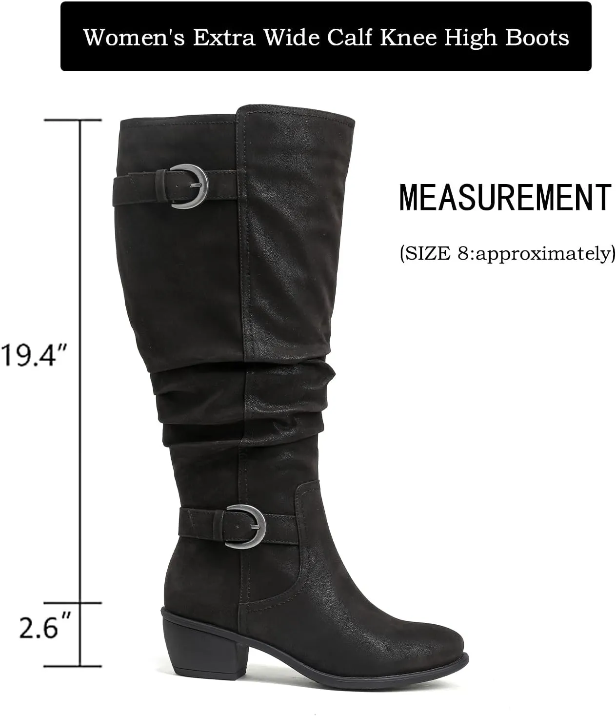 Luoika Women's Extra Wide Calf Knee High Boots, Wide Width Slouchy Knee-High Boots Low Stacked Heel Winter Fall Plus Size Boots.