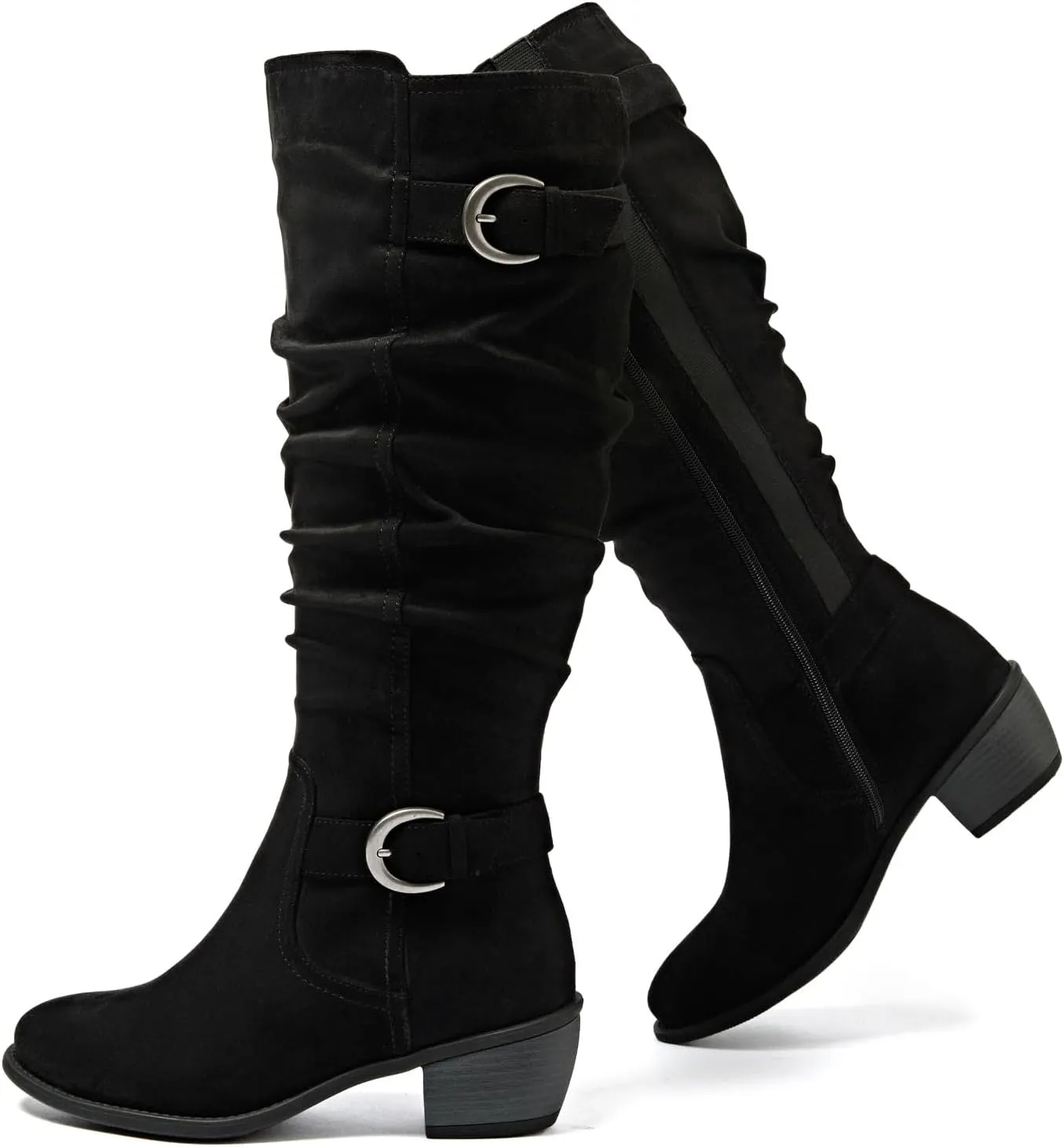 Luoika Women's Extra Wide Calf Knee High Boots, Wide Width Slouchy Knee-High Boots Low Stacked Heel Winter Fall Plus Size Boots.