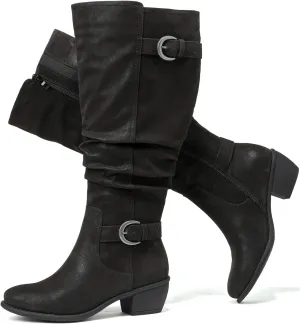 Luoika Women's Extra Wide Calf Knee High Boots, Wide Width Slouchy Knee-High Boots Low Stacked Heel Winter Fall Plus Size Boots.