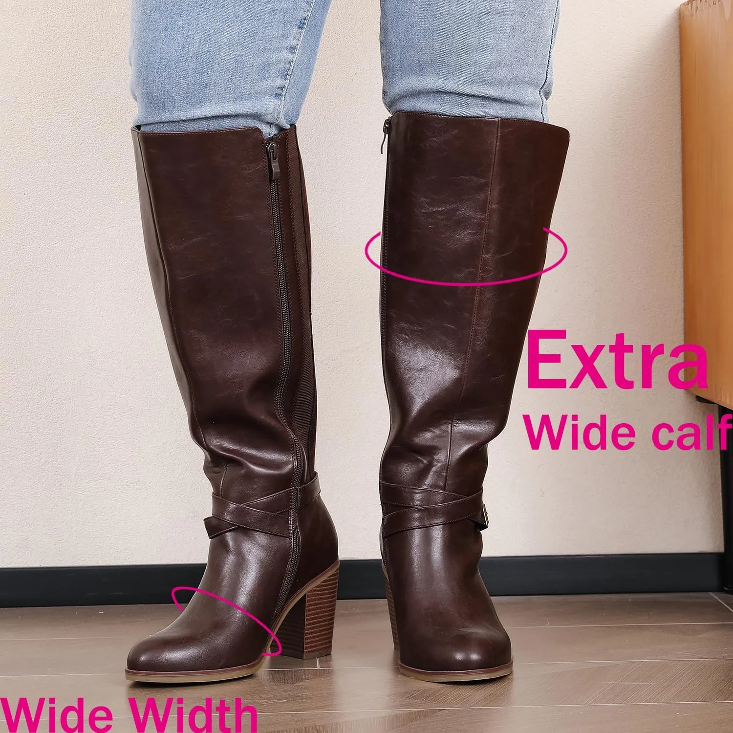 Luoika Women's Extra Wide Calf Knee High Boots, Wide Width Winter Tall Boots.