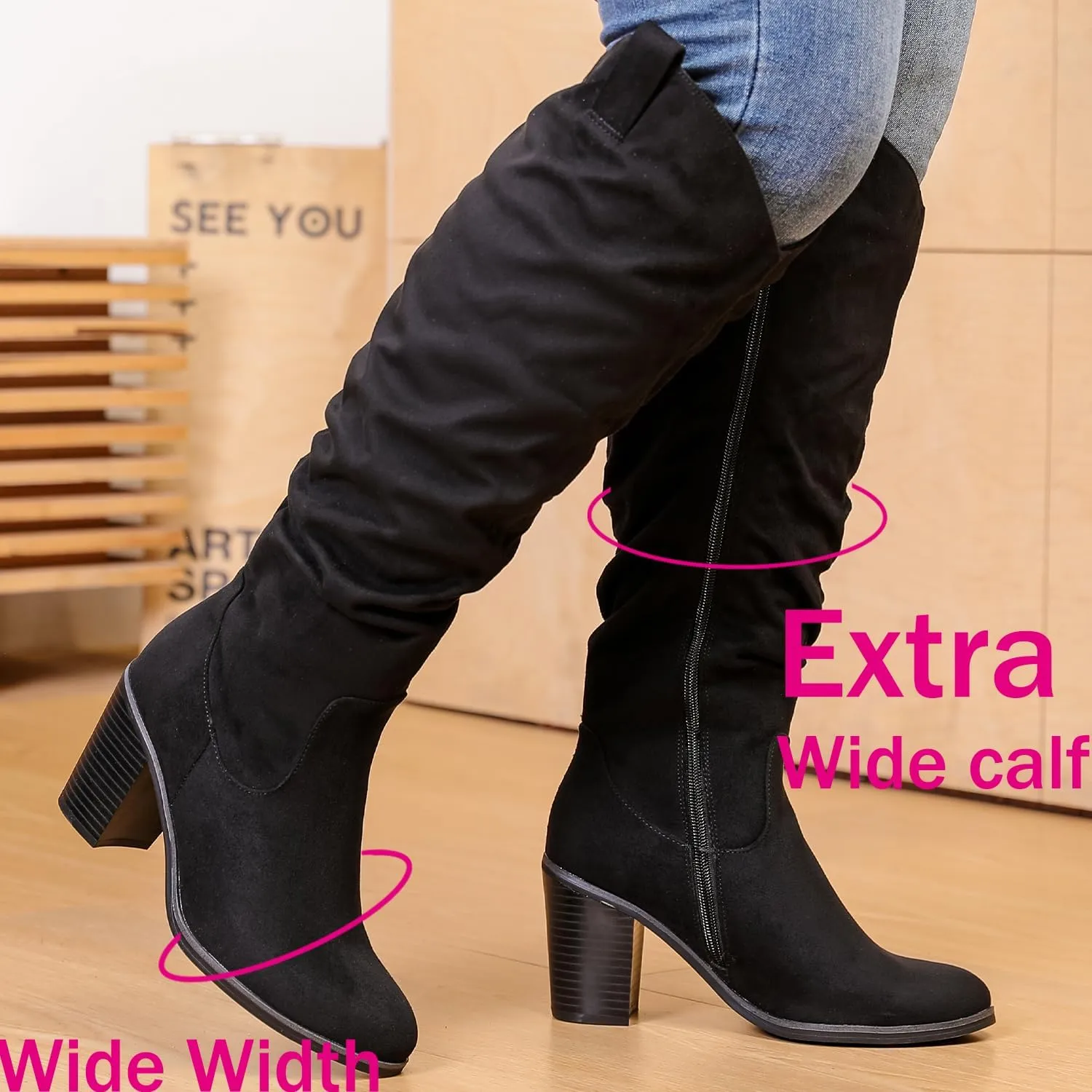 Luoika Women's Extra Wide Calf Knee High Boots, Wide Width Winter Tall Boots.