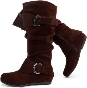 Luoika Women's Extra Wide Calf Knee High Slouchy Boots, Wide Width Tall Boots with Flat Heel Side Zipper.