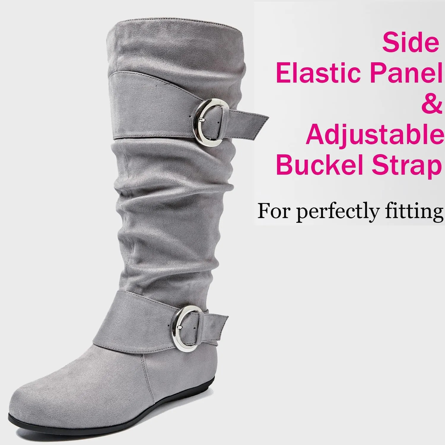 Luoika Women's Extra Wide Calf Knee High Slouchy Boots, Wide Width Tall Boots with Flat Heel Side Zipper.