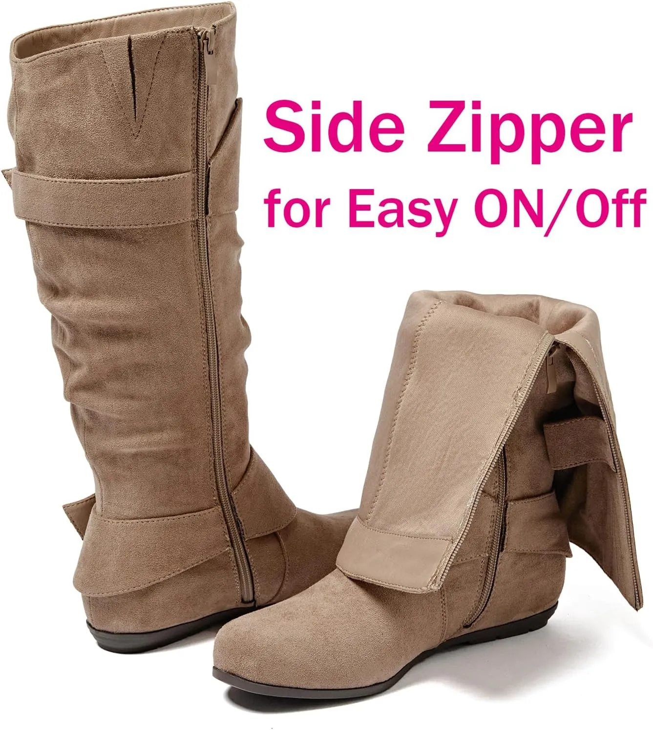 Luoika Women's Extra Wide Calf Knee High Slouchy Boots, Wide Width Tall Boots with Flat Heel Side Zipper.