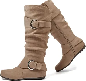 Luoika Women's Extra Wide Calf Knee High Slouchy Boots, Wide Width Tall Boots with Flat Heel Side Zipper.