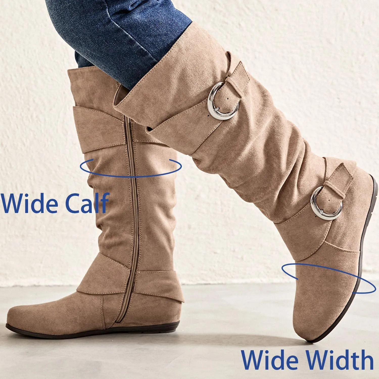 Luoika Women's Extra Wide Calf Knee High Slouchy Boots, Wide Width Tall Boots with Flat Heel Side Zipper.