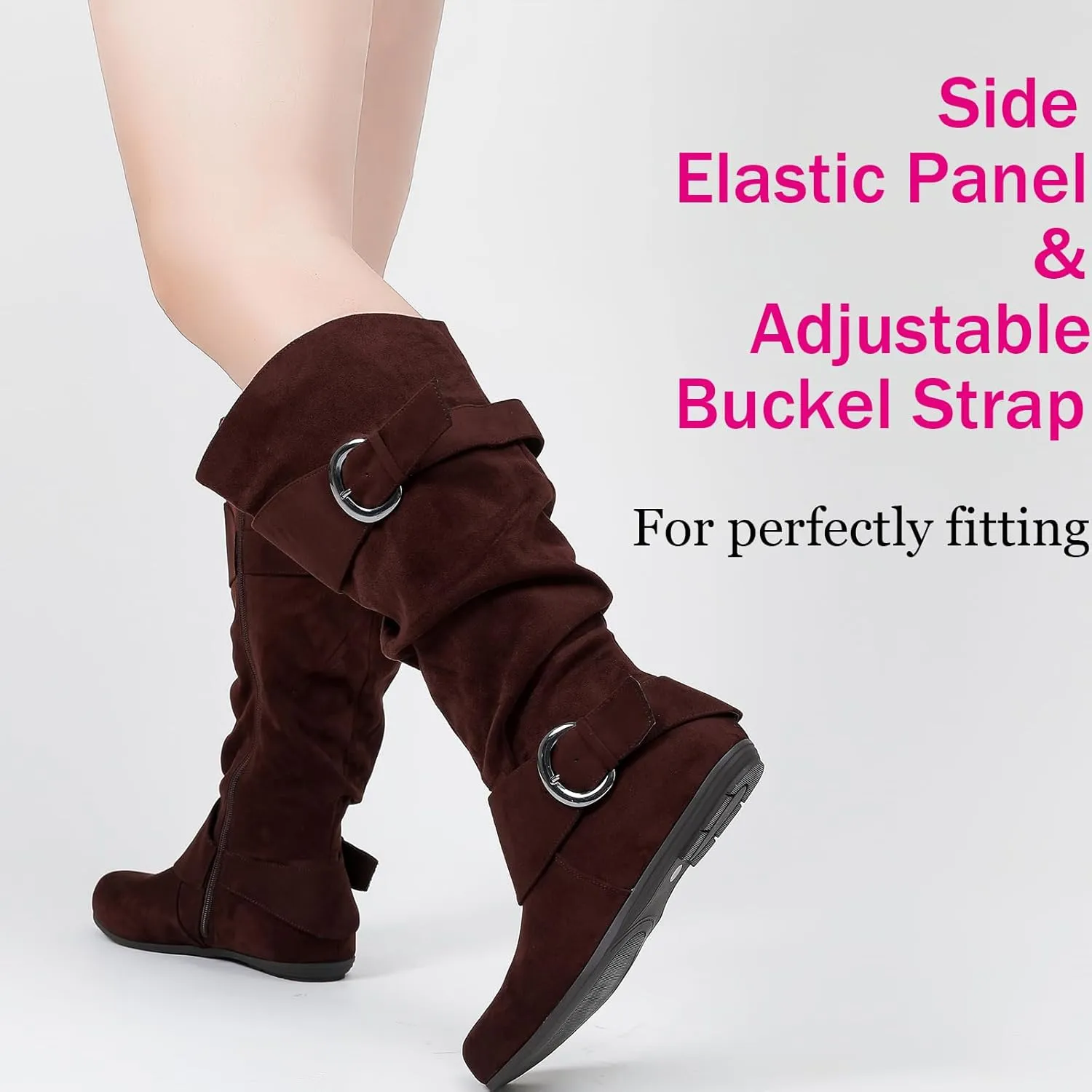 Luoika Women's Extra Wide Calf Knee High Slouchy Boots, Wide Width Tall Boots with Flat Heel Side Zipper.