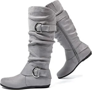 Luoika Women's Extra Wide Calf Knee High Slouchy Boots, Wide Width Tall Boots with Flat Heel Side Zipper.
