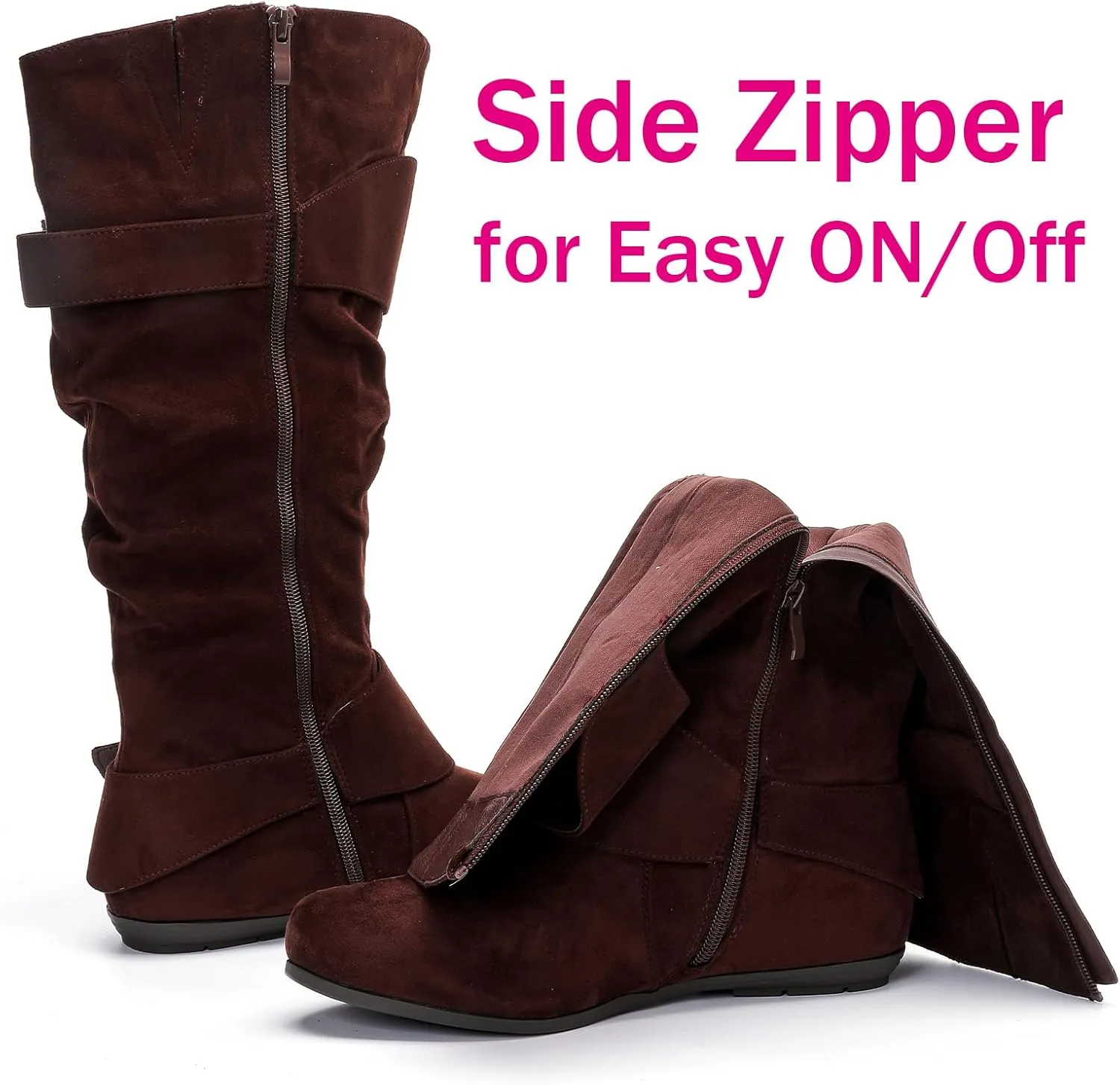 Luoika Women's Extra Wide Calf Knee High Slouchy Boots, Wide Width Tall Boots with Flat Heel Side Zipper.