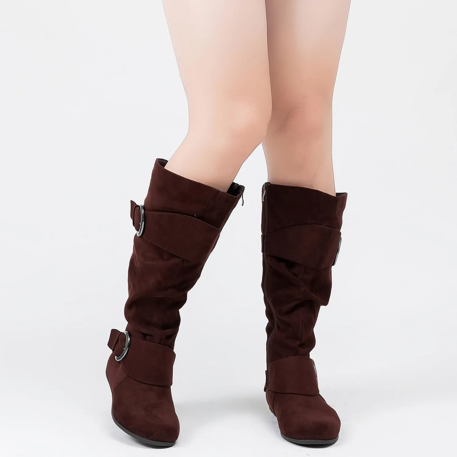 Luoika Women's Extra Wide Calf Knee High Slouchy Boots, Wide Width Tall Boots with Flat Heel Side Zipper.