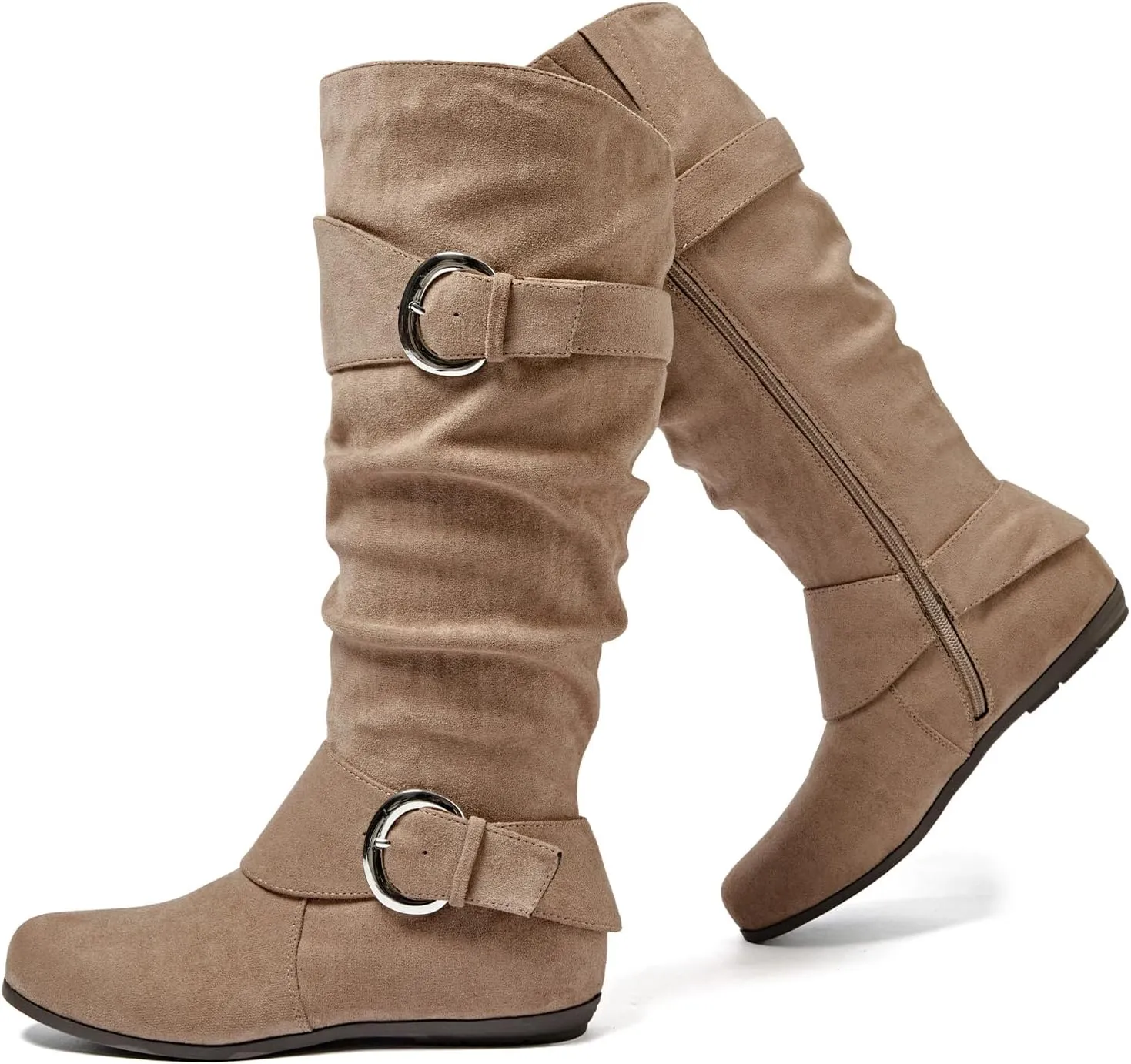 Luoika Women's Extra Wide Calf Knee High Slouchy Boots, Wide Width Tall Boots with Flat Heel Side Zipper.