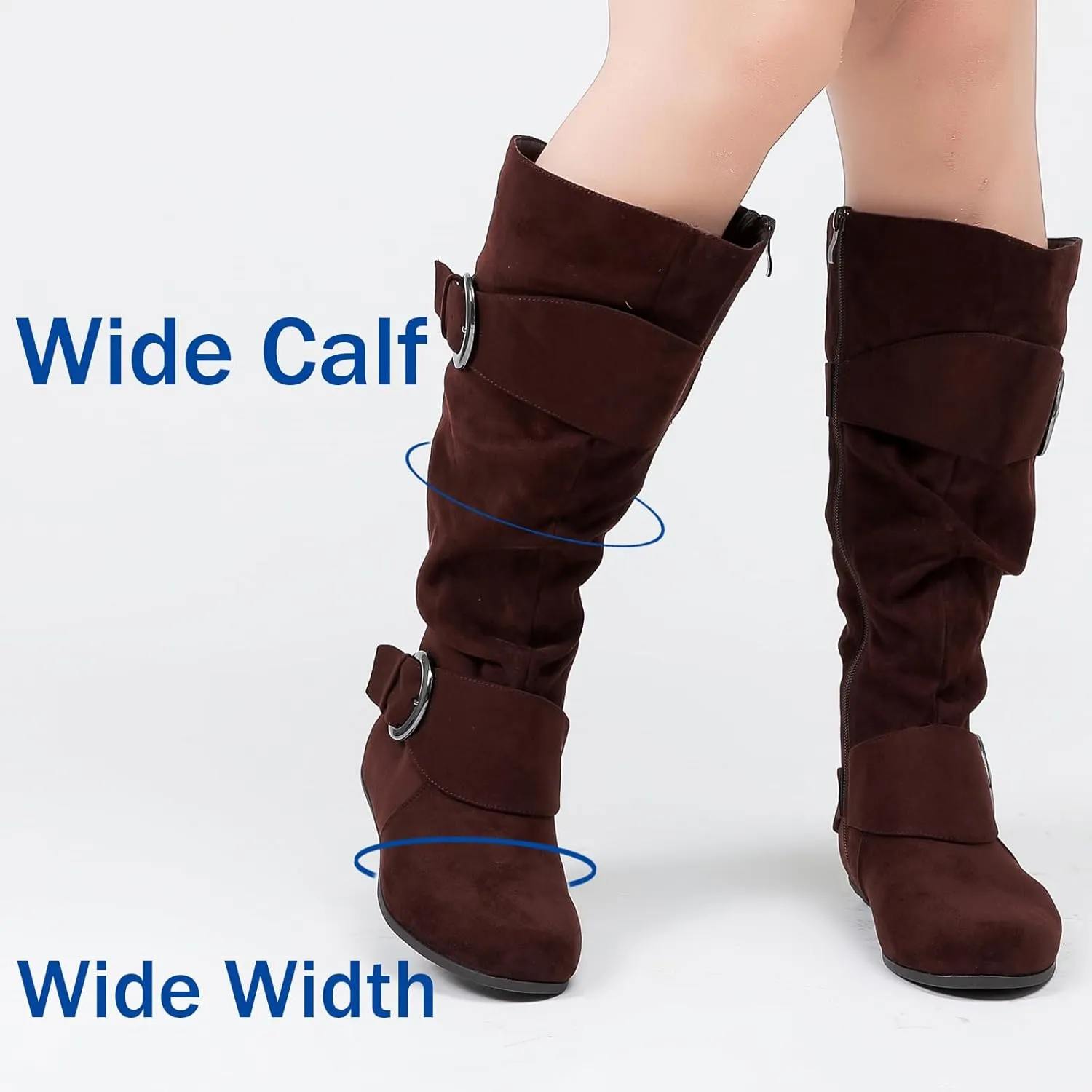 Luoika Women's Extra Wide Calf Knee High Slouchy Boots, Wide Width Tall Boots with Flat Heel Side Zipper.