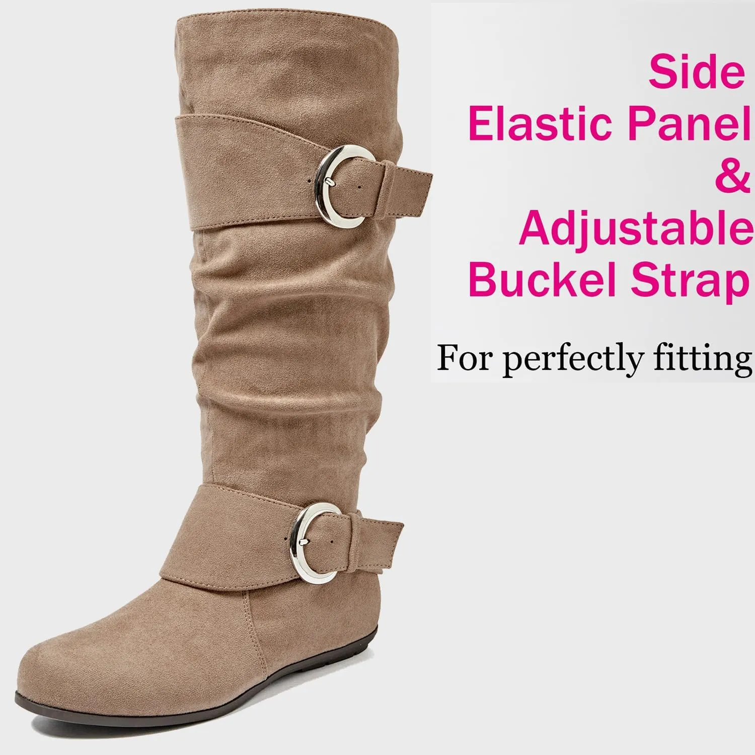 Luoika Women's Extra Wide Calf Knee High Slouchy Boots, Wide Width Tall Boots with Flat Heel Side Zipper.