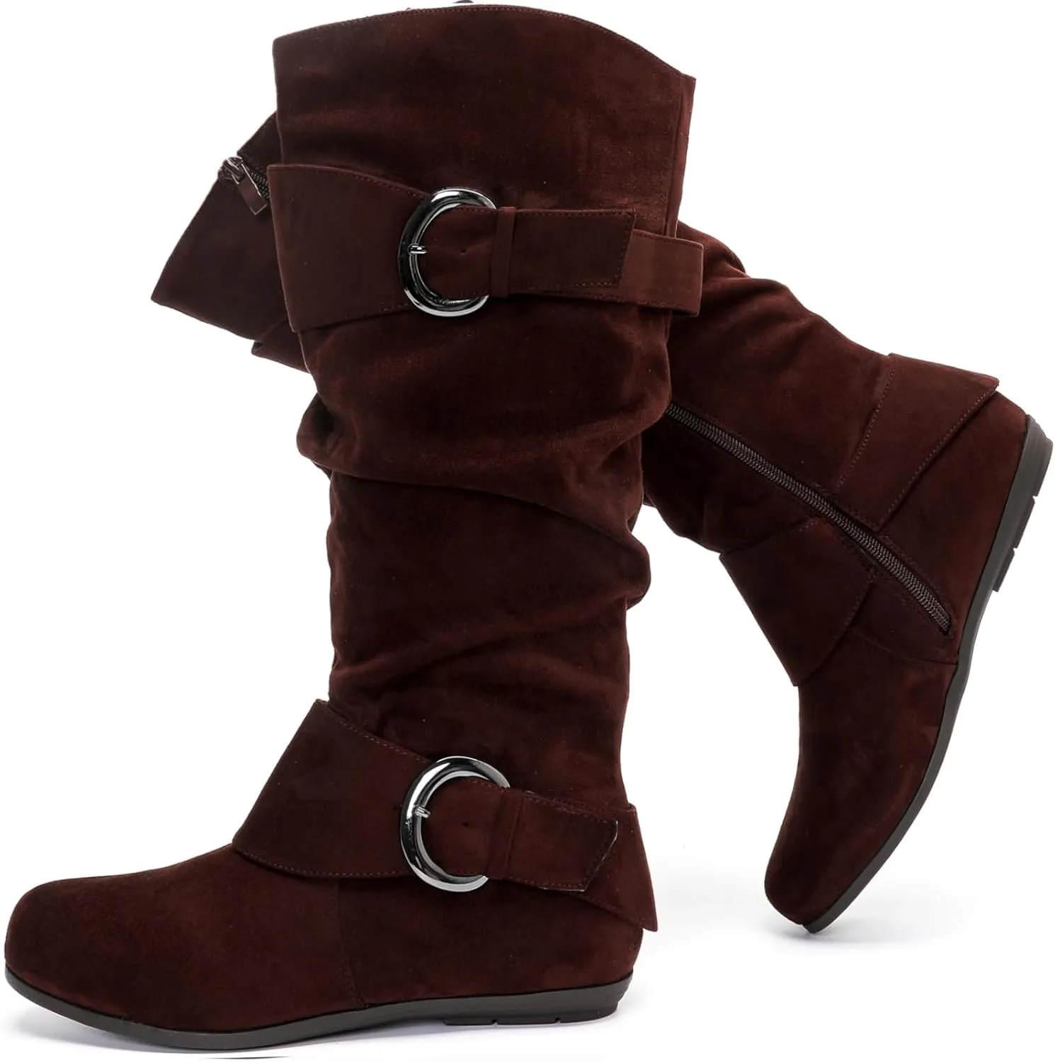 Luoika Women's Extra Wide Calf Knee High Slouchy Boots, Wide Width Tall Boots with Flat Heel Side Zipper.