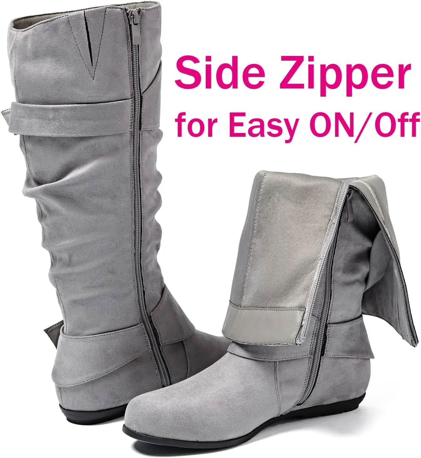 Luoika Women's Extra Wide Calf Knee High Slouchy Boots, Wide Width Tall Boots with Flat Heel Side Zipper.