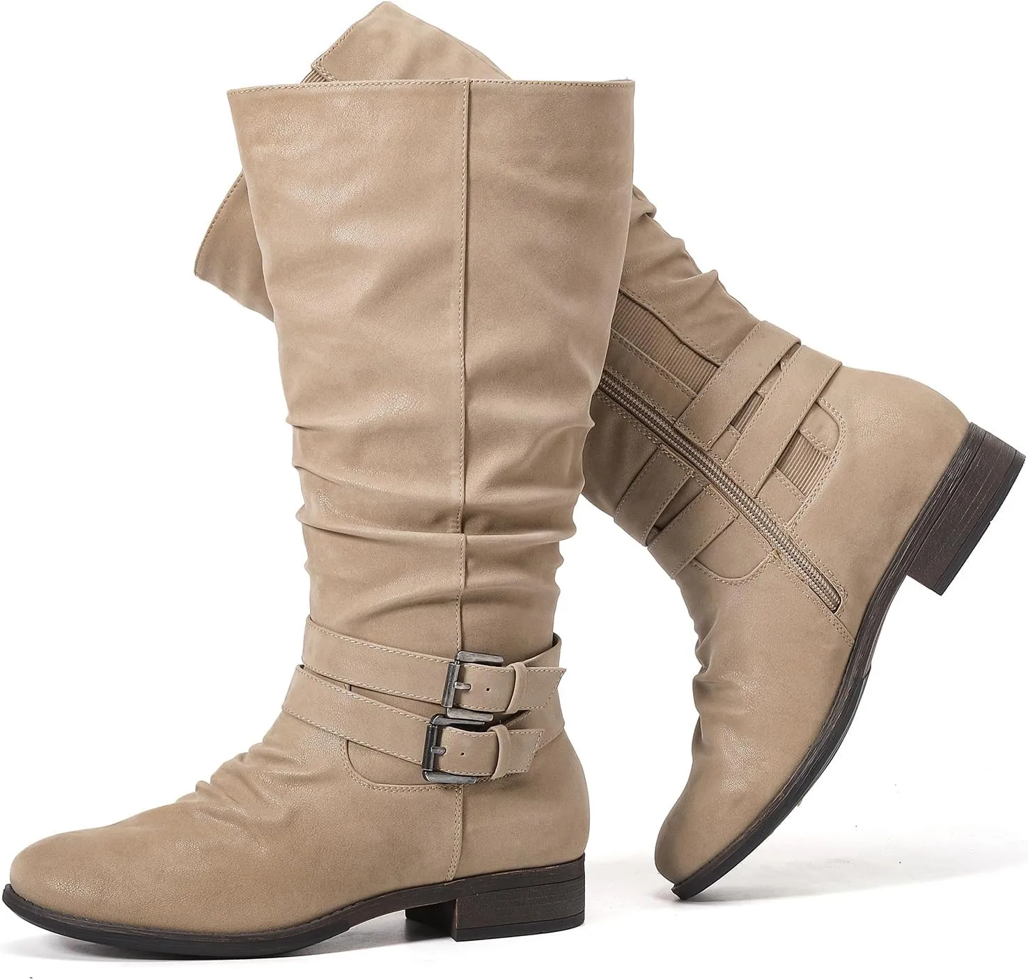 Luoika Women's Extra Wide Calf Slouchy Boots, Wide Width Flat Heel Mid Calf Boots for Women.