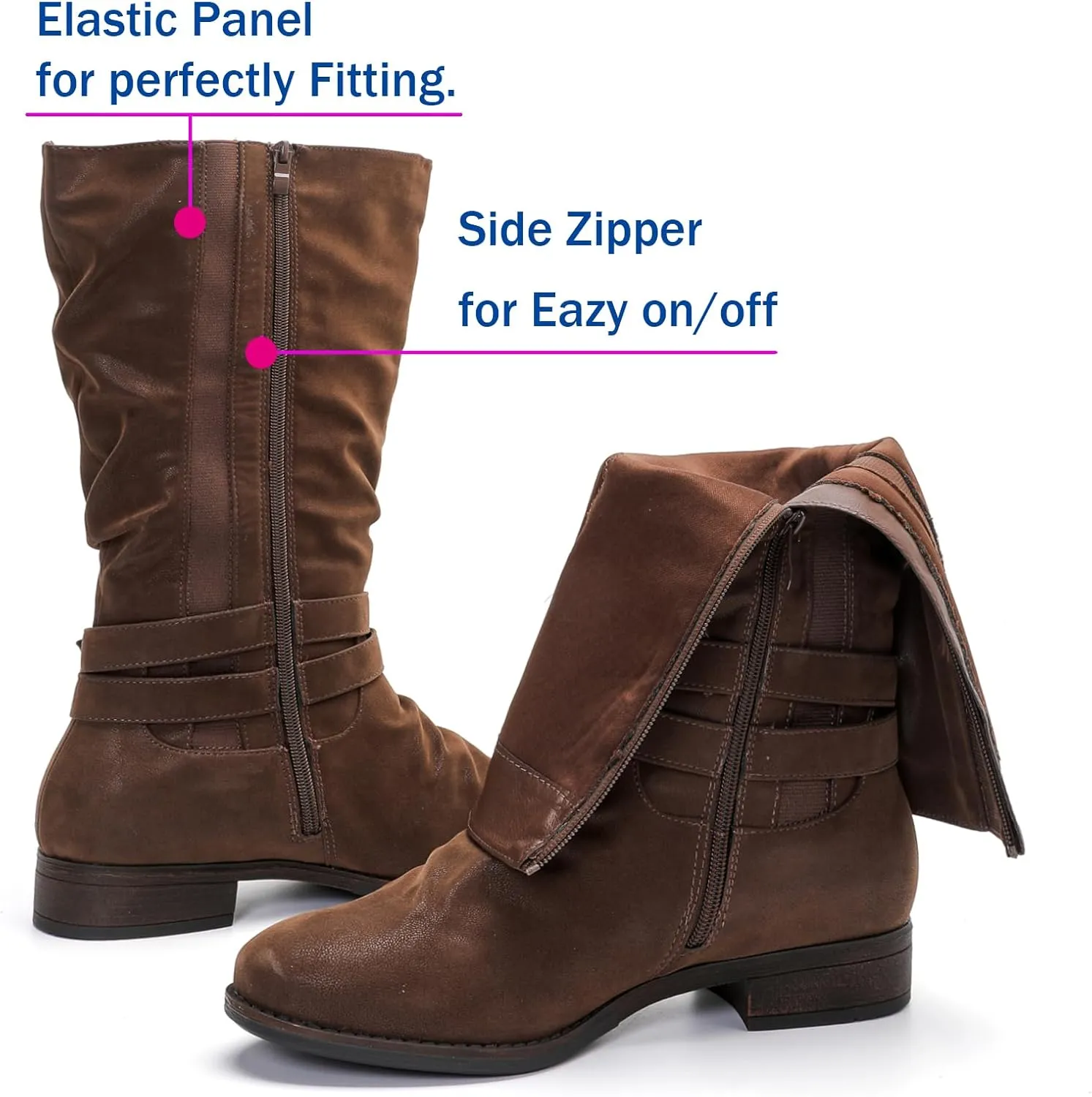 Luoika Women's Extra Wide Calf Slouchy Boots, Wide Width Flat Heel Mid Calf Boots for Women.