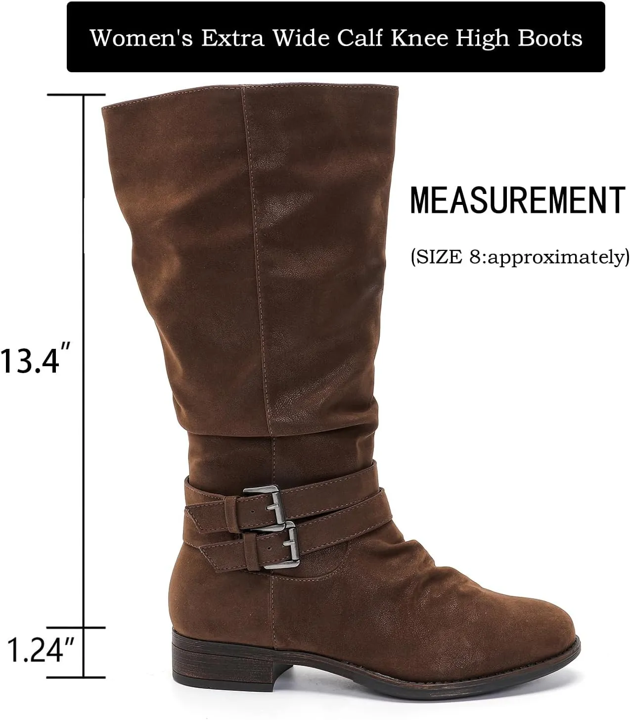 Luoika Women's Extra Wide Calf Slouchy Boots, Wide Width Flat Heel Mid Calf Boots for Women.