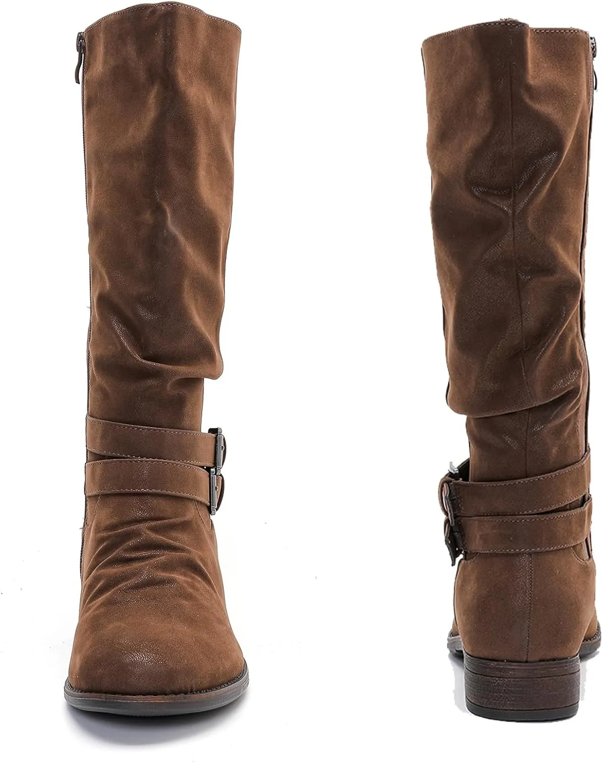 Luoika Women's Extra Wide Calf Slouchy Boots, Wide Width Flat Heel Mid Calf Boots for Women.