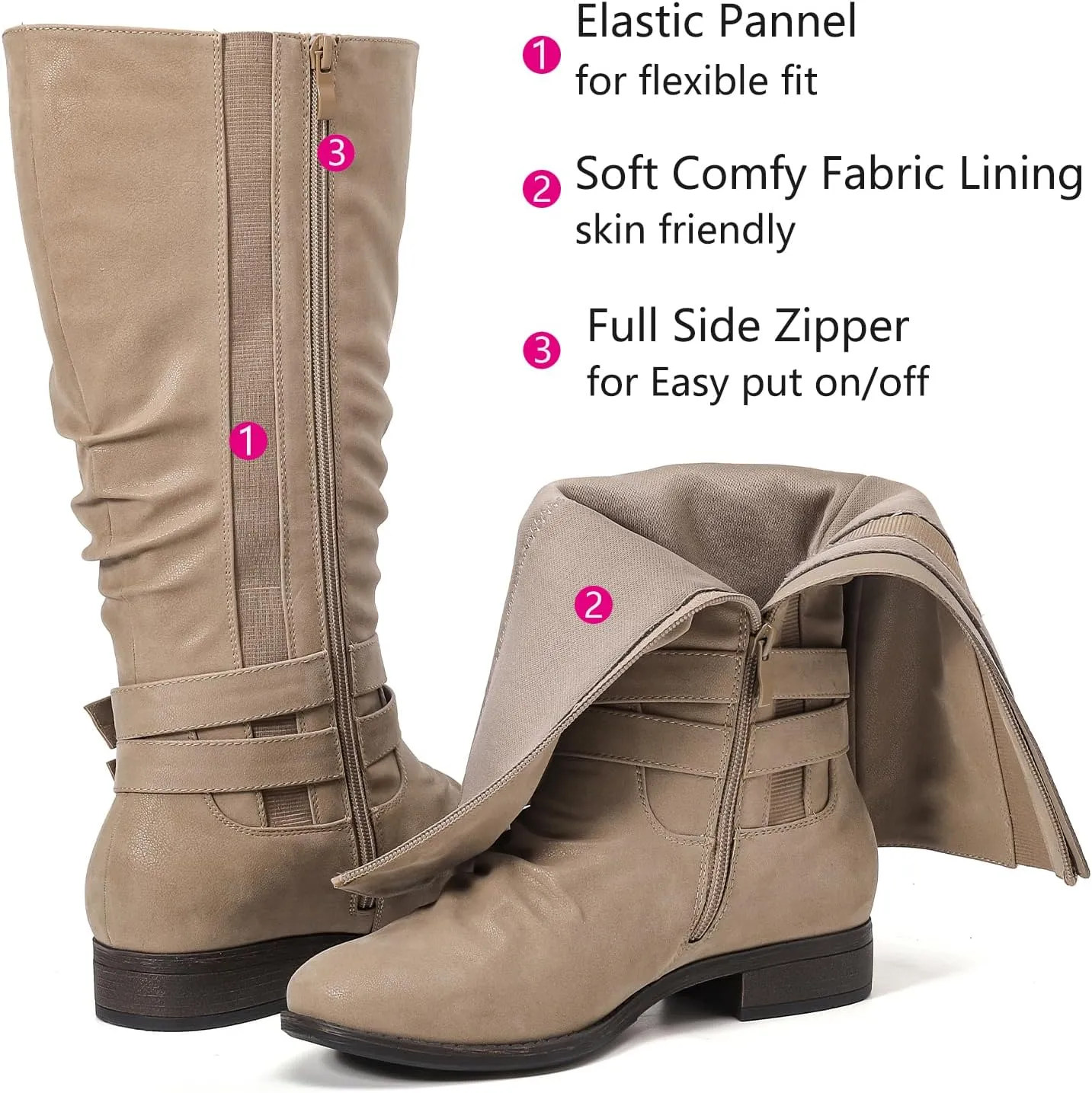 Luoika Women's Extra Wide Calf Slouchy Boots, Wide Width Flat Heel Mid Calf Boots for Women.