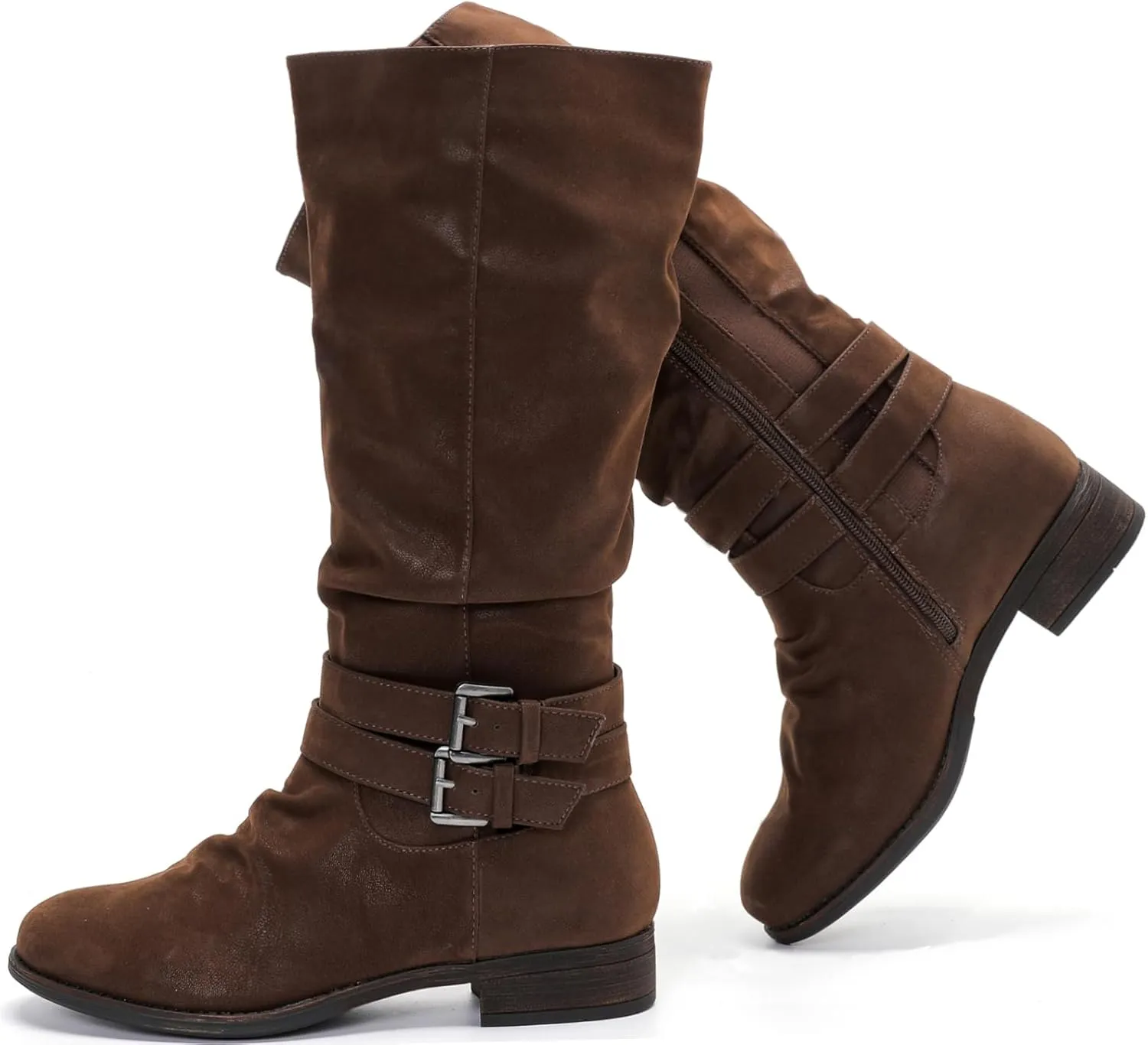 Luoika Women's Extra Wide Calf Slouchy Boots, Wide Width Flat Heel Mid Calf Boots for Women.