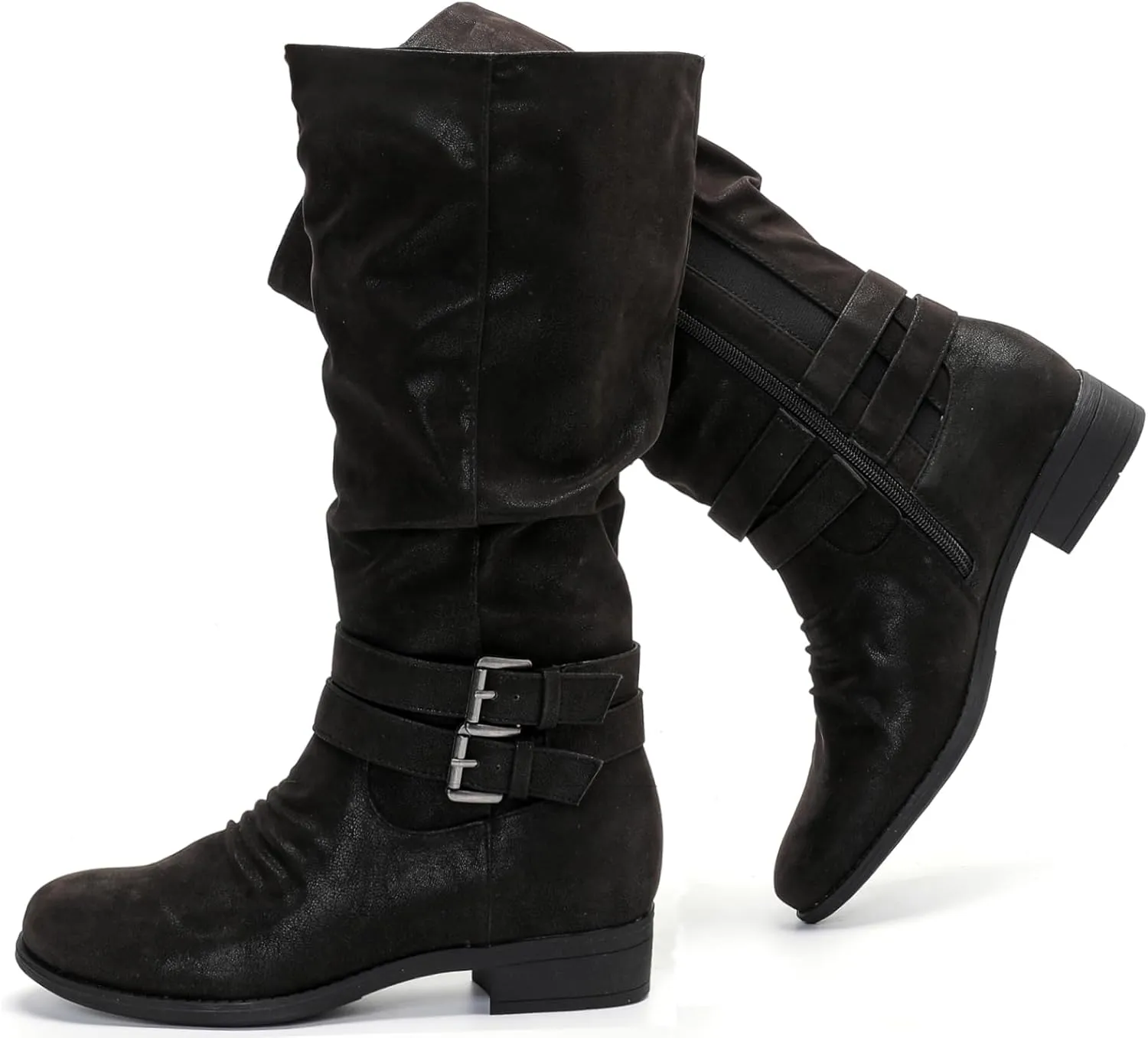 Luoika Women's Extra Wide Calf Slouchy Boots, Wide Width Flat Heel Mid Calf Boots for Women.