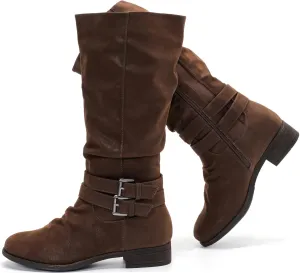 Luoika Women's Extra Wide Calf Slouchy Boots, Wide Width Flat Heel Mid Calf Boots for Women.