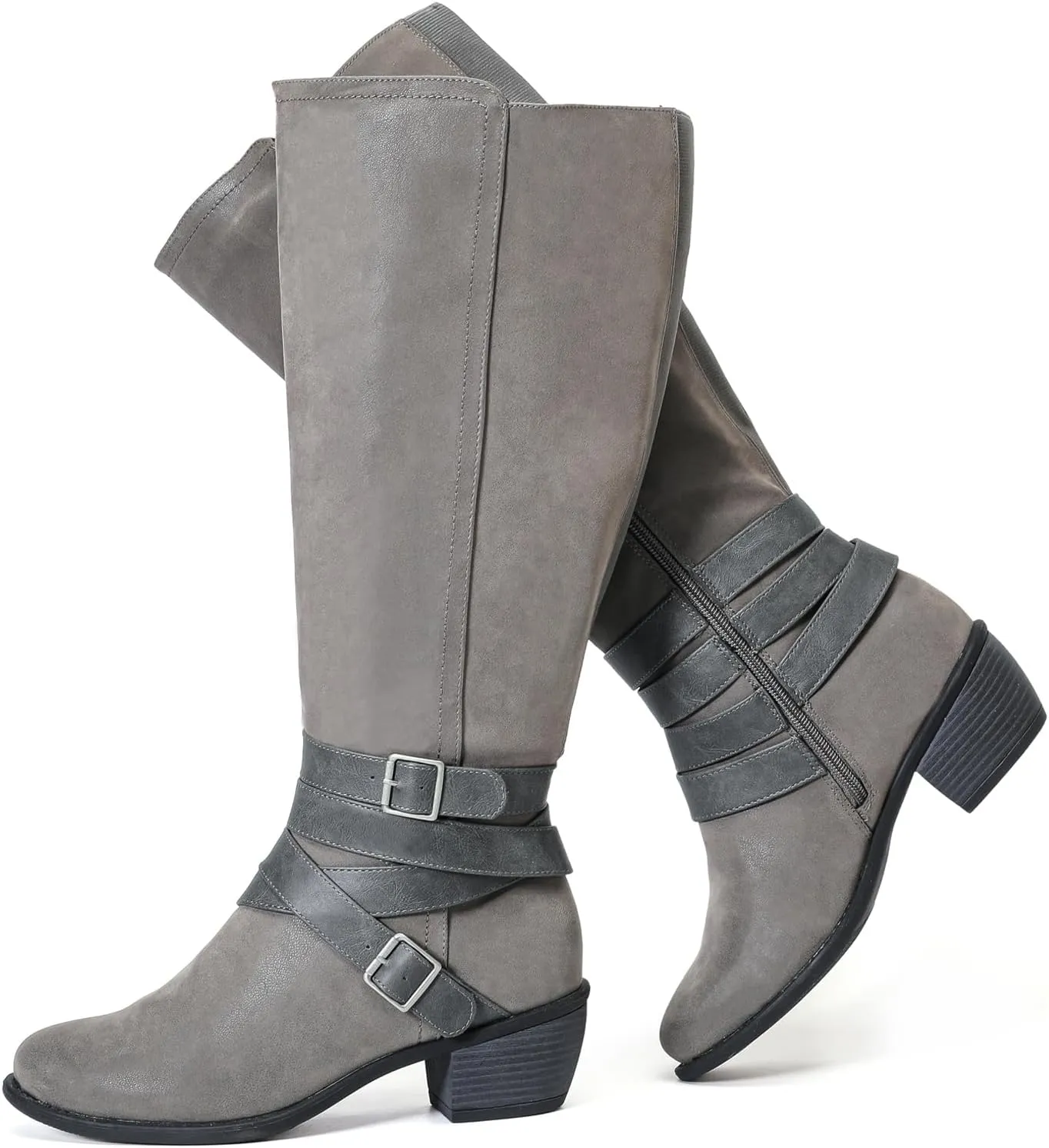 Luoika Women's Extra Wide Calf Slouchy Knee High Boots, Wide Width Knee-High Boots Low Stacked Heel Side Zipper Winter Fall Tall Boots.