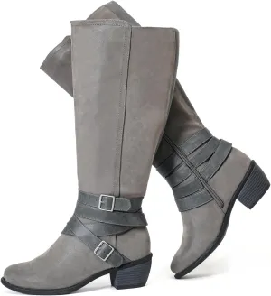 Luoika Women's Extra Wide Calf Slouchy Knee High Boots, Wide Width Knee-High Boots Low Stacked Heel Side Zipper Winter Fall Tall Boots.