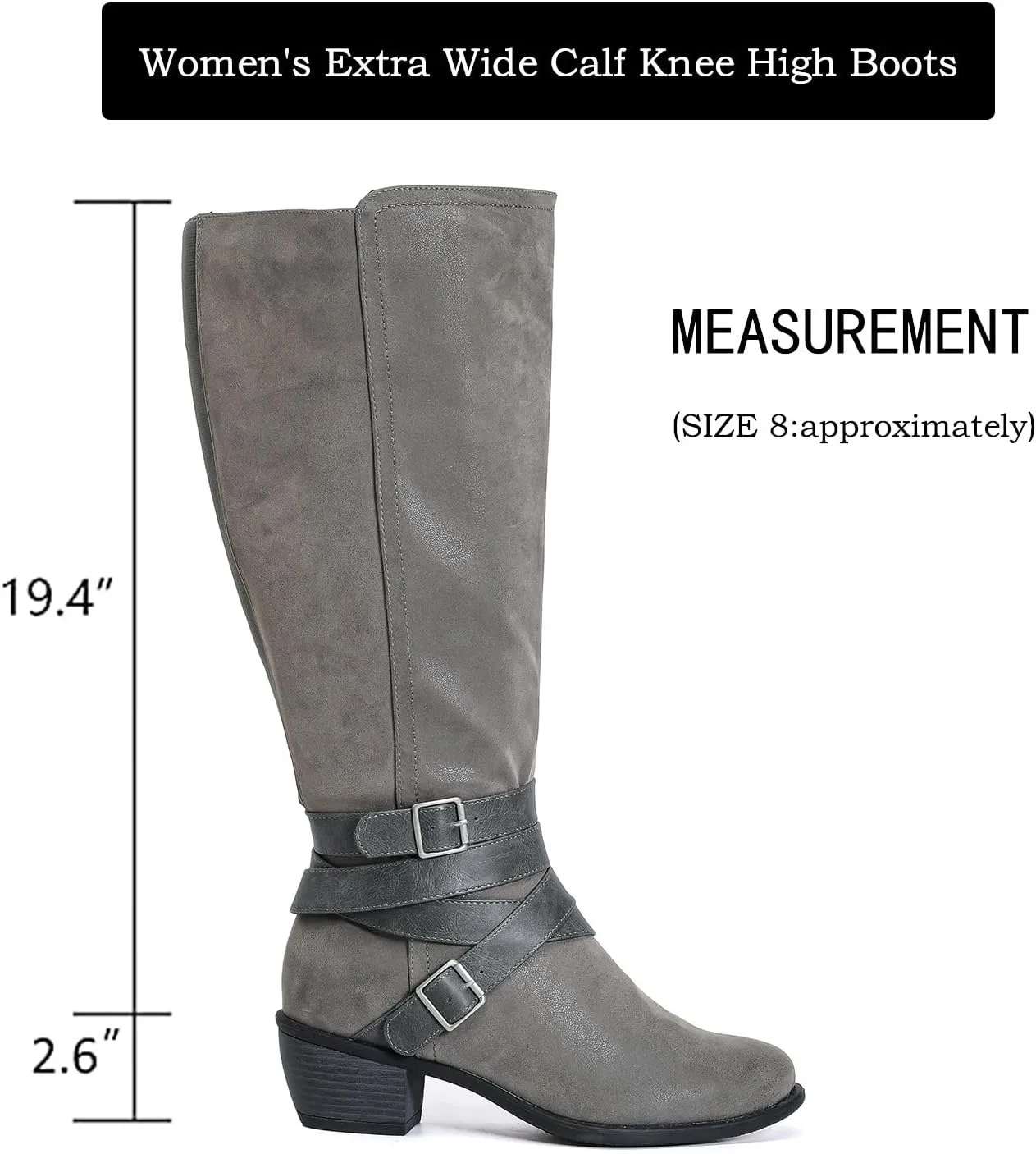 Luoika Women's Extra Wide Calf Slouchy Knee High Boots, Wide Width Knee-High Boots Low Stacked Heel Side Zipper Winter Fall Tall Boots.