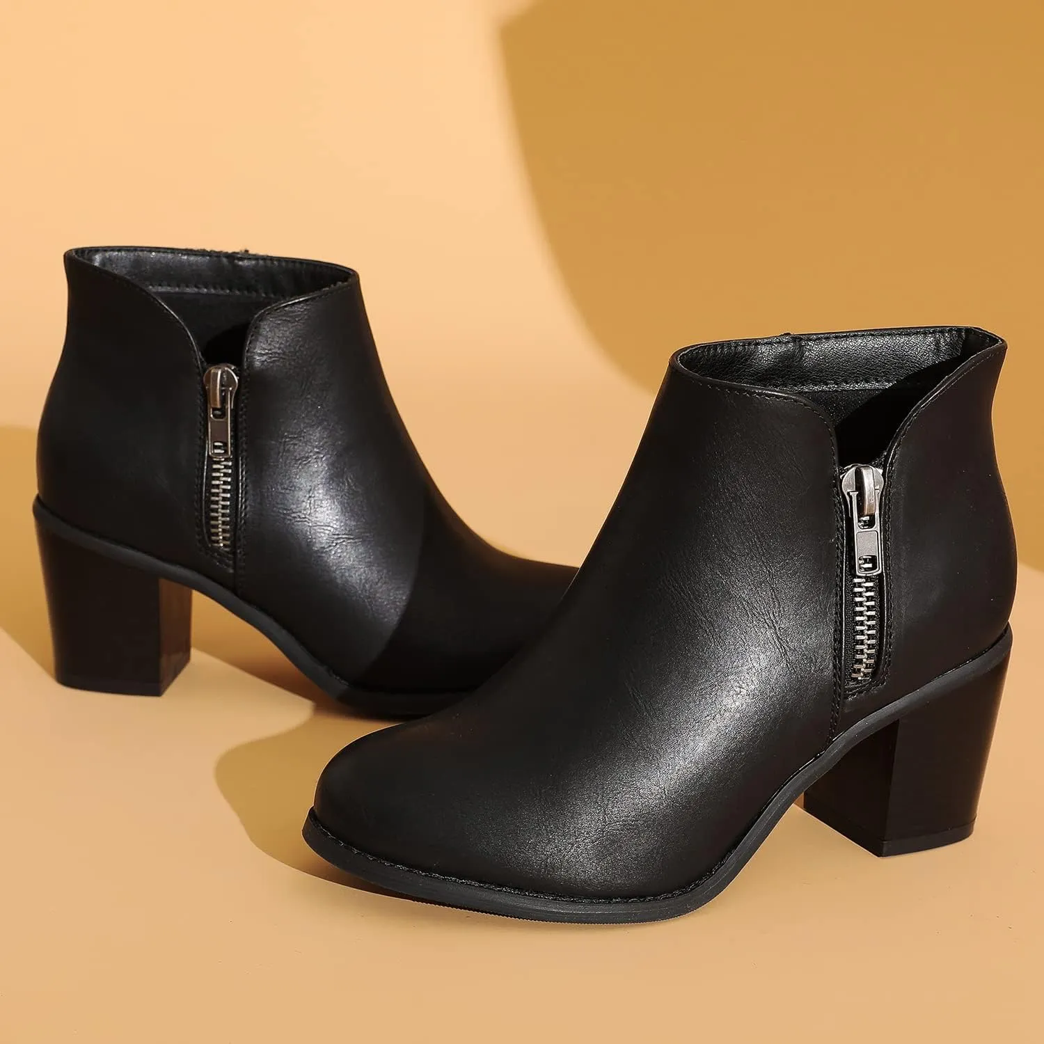 Luoika Women's Wide Width Ankle Boots, Chunky Heel Side Zipper Extra Wide Short Booties.
